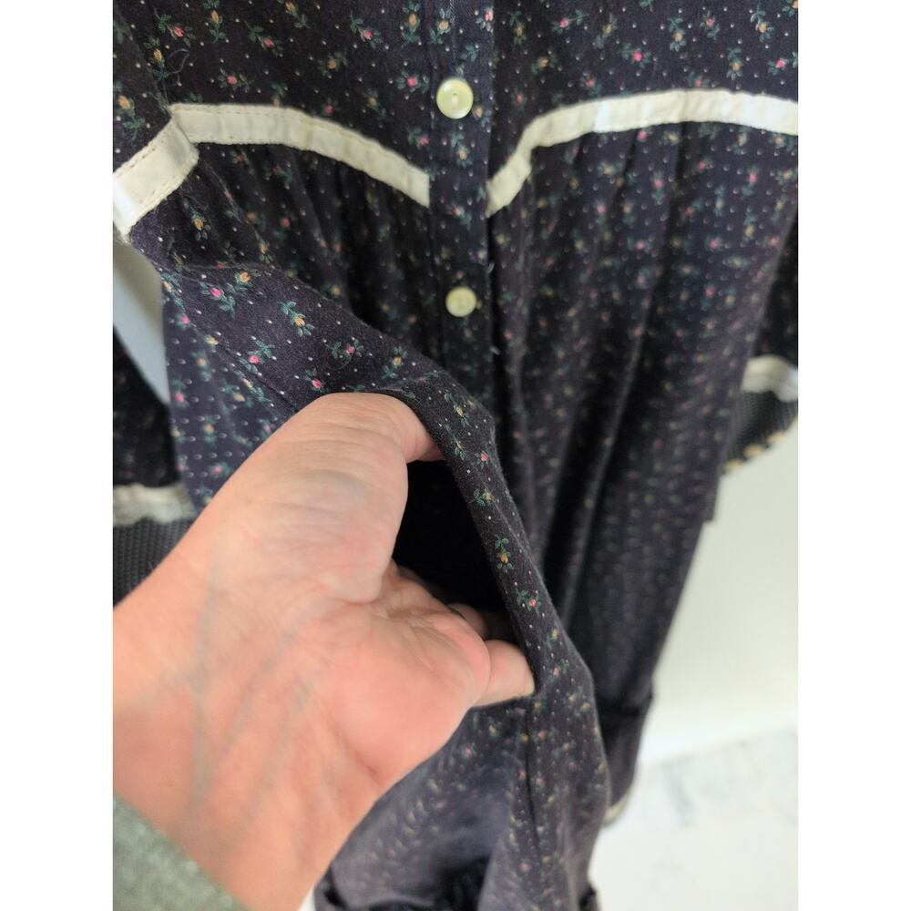 Vintage 70s Gunne Sax Black Floral Calico Midi Dress XS - Picture 8 of 9